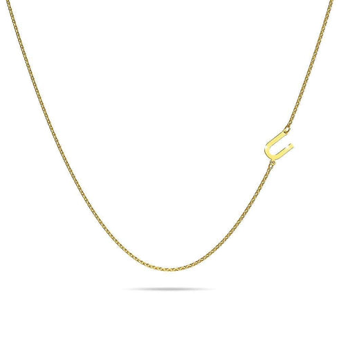 Bold Alphabet Letter Initial Charm Necklace in Gold Tone